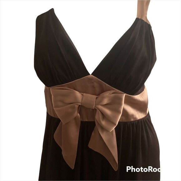 Enfocus Studio  Short Prom Dress Brown & Gold Large Bow Midi Size 14 - Picture 6 of 11